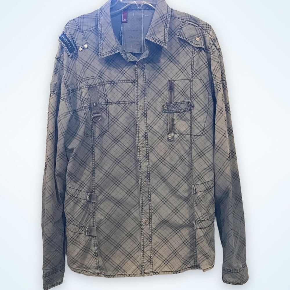 FUSAI military style shirt XXL gray studs t1015
